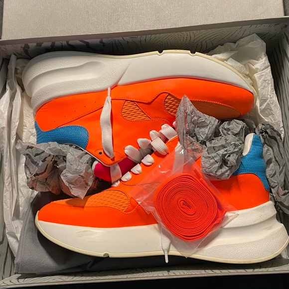 Alexander McQueen Men's McQueen Runner Shoes in Leather, Orange/White, Men's, 7D